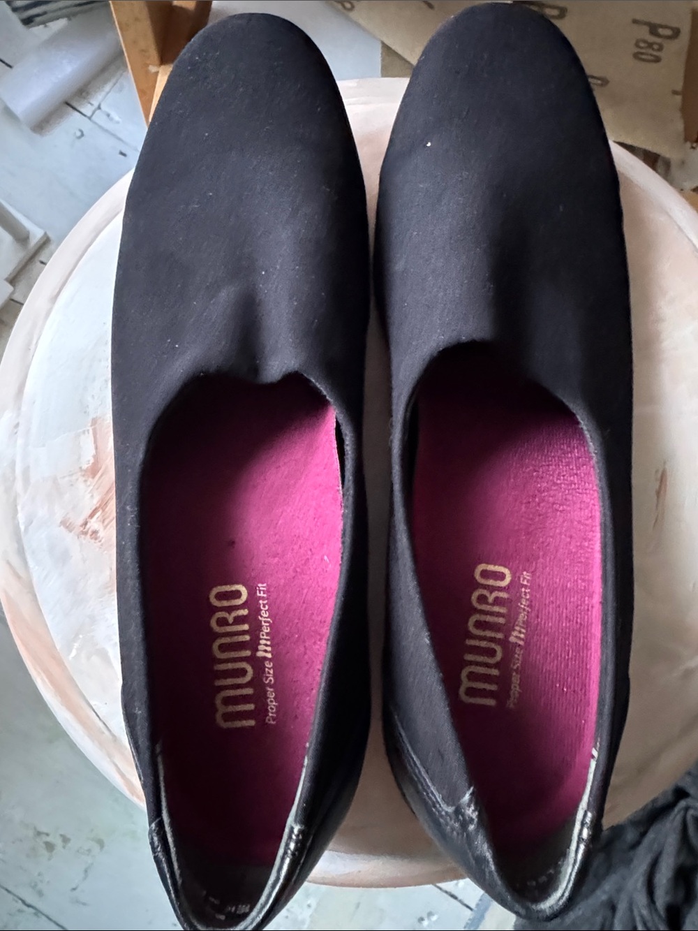 Munro Black Slip-On Flats with Magenta Insole